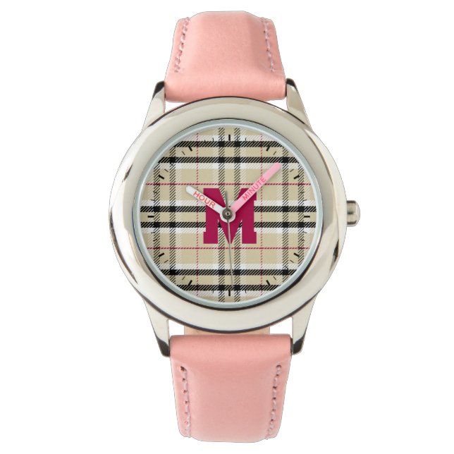 Reloj De Pulsera Monograma de moda beige preppy personalizado (Anverso)