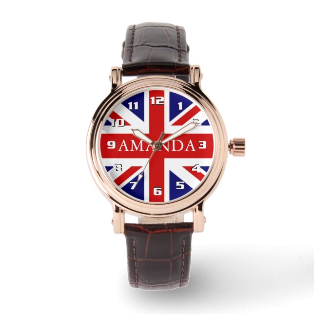 Reloj De Pulsera Monograma de moda Union Jack (Anverso)