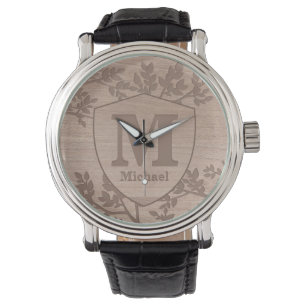 Reloj De Pulsera Monograma de nombre bohemio de madera marrón