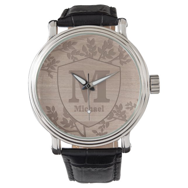 Reloj De Pulsera Monograma de nombre bohemio de madera marrón (Anverso)