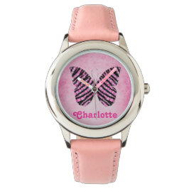 Reloj De Pulsera Monograma de nombre de mariposa rosa