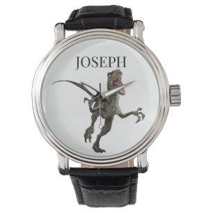Reloj De Pulsera Monograma de nombre de Raptor dinosaurio 