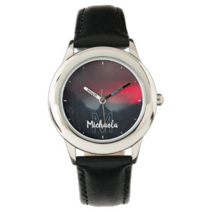 Reloj De Pulsera Monograma de nubes, niebla y montañas quemadas