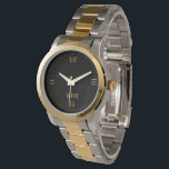 Reloj De Pulsera Monograma de números romanos de oro minimalista<br><div class="desc">Es elegante,  elegante y minimalista,  con números romanos y un monograma de personalizable sobre un fondo negro.</div>