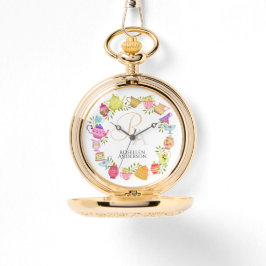 Reloj De Pulsera Monograma de ollas de té y tazas