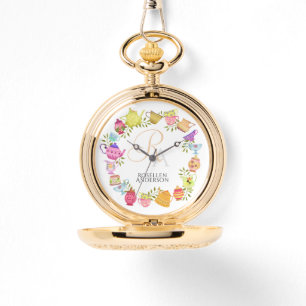 Reloj De Pulsera Monograma de ollas de té y tazas