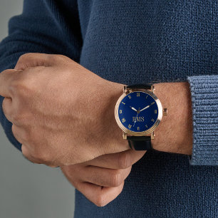 Reloj De Pulsera Monograma de oro azul de la marina masculina Corre