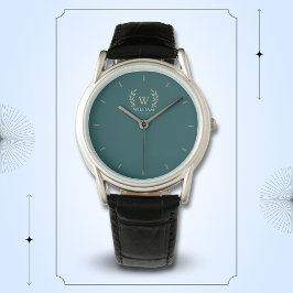 Reloj De Pulsera Monograma de oro Verde azulado de la corona de Lau