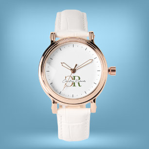Reloj De Pulsera Monograma de oro verde oliva simple y moderno