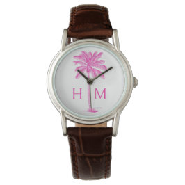Reloj De Pulsera Monograma de palmetto rosa y blanco