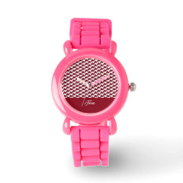 Reloj De Pulsera Monograma de patrón de gallo rojo y blanco