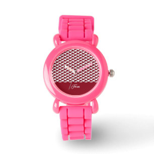 Reloj De Pulsera Monograma de patrón de gallo rojo y blanco