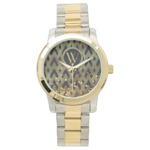Reloj De Pulsera Monograma de patrón geométrico de glamour Art Deco