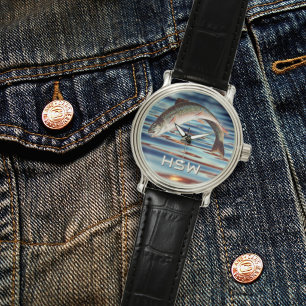 Reloj De Pulsera Monograma de pesca de trucha para pescador