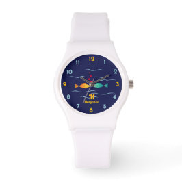 Reloj De Pulsera Monograma de pescado romántico lindo en el amor