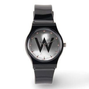 RELOJ DE PULSERA MONOGRAMA DE PIEDRA BLANCA NEGRA IMPRESA