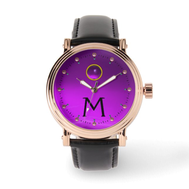 RELOJ DE PULSERA MONOGRAMA DE PIEDRA DE GEM AMETHYST (Anverso)