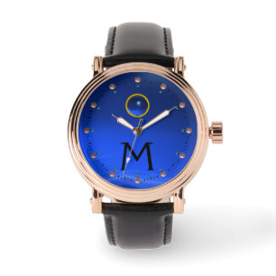 RELOJ DE PULSERA MONOGRAMA DE PIEDRA DE SAPPHIRE AZUL