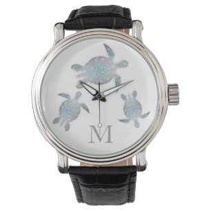 Reloj De Pulsera Monograma de plata de las tortugas