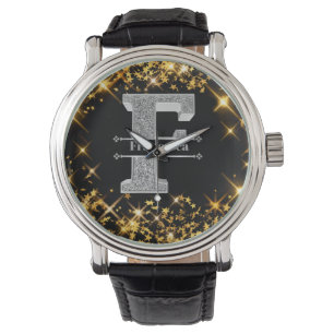 Reloj De Pulsera Monograma de plata inicial F personalizado Su nomb