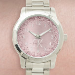Reloj De Pulsera Monograma de Purpurina Metalizado cepillado de col<br><div class="desc">Personaliza fácilmente este diseño de relojes de moda de moda,  con un purpurina brillante rosa y de color rosa bonito sobre un fondo metálico rosa de color rosa.</div>