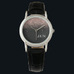 Reloj De Pulsera Monograma de Purpurina negro rosado Rosa de oro Ru<br><div class="desc">Oro negro y Rosa - Rubor Pink Sparkle Purpurina Monograma Watch. Esto hace que la graduación perfecta, el cumpleaños, el boda, la ducha de novia, el aniversario, la ducha de bebé o la fiesta de soltera sea un regalo para alguien que ama el lujo glam y los estilos de moda....</div>