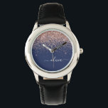 Reloj De Pulsera Monograma de Purpurina rosa Rubor Rosa azul de la<br><div class="desc">Azul marino y oro Rosa - Reloj de nombres de monograma del Purpurina de espuma rosada Rubor. Esto hace que el dulce perfecto cumpleaños 16, boda, ducha de novia, aniversario, ducha de bebé o fiesta de soltera sea regalo para alguien que ama el lujo glam y los estilos de moda....</div>