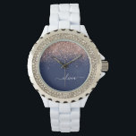 Reloj De Pulsera Monograma de Purpurina rosa Rubor Rosa azul de la<br><div class="desc">Azul marino y oro Rosa - Reloj de nombres de monograma del Purpurina de espuma rosada Rubor. Esto hace que la graduación perfecta, el cumpleaños, el boda, la ducha de novia, el aniversario, la ducha de bebé o la fiesta de soltera sea un regalo para alguien que ama el lujo...</div>