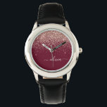 Reloj De Pulsera Monograma de Purpurina rosa Rubor Rosa de Borgoña<br><div class="desc">Borgoña y oro Rosa - Rubor Pink Sparkle Purpurina Script Monograma Watch. Esto hace que el dulce perfecto cumpleaños 16,  boda,  ducha de novia,  aniversario,  ducha de bebé o fiesta de soltera sea regalo para alguien que ama el lujo glam y los estilos de moda.</div>