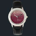 Reloj De Pulsera Monograma de Purpurina rosa Rubor Rosa de Borgoña<br><div class="desc">Borgoña y oro Rosa - Rubor Pink Sparkle Purpurina Script Monograma Watch. Esto hace que el dulce perfecto cumpleaños 16,  boda,  ducha de novia,  aniversario,  ducha de bebé o fiesta de soltera sea regalo para alguien que ama el lujo glam y los estilos de moda.</div>
