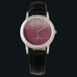 Reloj De Pulsera Monograma de Purpurina rosa Rubor Rosa de Borgoña<br><div class="desc">Borgoña y oro Rosa - Rubor Pink Sparkle Purpurina Script Monograma Watch. Esto hace que la graduación perfecta, el cumpleaños, el boda, la ducha de novia, el aniversario, la ducha de bebé o la fiesta de soltera sea un regalo para alguien que ama el lujo glam y los estilos de...</div>