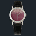 Reloj De Pulsera Monograma de Purpurina rosa Rubor Rosa de Borgoña<br><div class="desc">Borgoña y oro Rosa - Rubor Pink Sparkle Purpurina Script Monograma Watch. Esto hace que la graduación perfecta, el cumpleaños, el boda, la ducha de novia, el aniversario, la ducha de bebé o la fiesta de soltera sea un regalo para alguien que ama el lujo glam y los estilos de...</div>