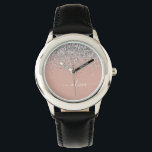 Reloj De Pulsera Monograma de Purpurina rosado Rubor Gold Rosa Girl<br><div class="desc">Oro Rosa - Reloj de nombres de monograma del Purpurina de chispas rosadas y plateadas de Rubor. Esto hace que el dulce perfecto cumpleaños 16, boda, ducha de novia, aniversario, ducha de bebé o fiesta de soltera sea regalo para alguien que ama el lujo glam y los estilos de moda....</div>