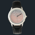 Reloj De Pulsera Monograma de Purpurina rosado Rubor Gold Rosa Girl<br><div class="desc">Oro Rosa - Reloj de nombres de monograma del Purpurina de chispas rosadas y plateadas de Rubor. Esto hace que el dulce perfecto cumpleaños 16, boda, ducha de novia, aniversario, ducha de bebé o fiesta de soltera sea regalo para alguien que ama el lujo glam y los estilos de moda....</div>