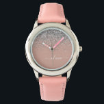 Reloj De Pulsera Monograma de Purpurina rosado Rubor Gold Rosa Girl<br><div class="desc">Oro Rosa - Reloj de nombres de monograma del Purpurina de chispas rosadas y plateadas de Rubor. Esto hace que el dulce perfecto cumpleaños 16, boda, ducha de novia, aniversario, ducha de bebé o fiesta de soltera sea regalo para alguien que ama el lujo glam y los estilos de moda....</div>