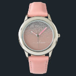 Reloj De Pulsera Monograma de Purpurina rosado Rubor Gold Rosa Girl<br><div class="desc">Oro Rosa - Reloj de nombres de monograma del Purpurina de chispas rosadas y plateadas de Rubor. Esto hace que el dulce perfecto cumpleaños 16, boda, ducha de novia, aniversario, ducha de bebé o fiesta de soltera sea regalo para alguien que ama el lujo glam y los estilos de moda....</div>