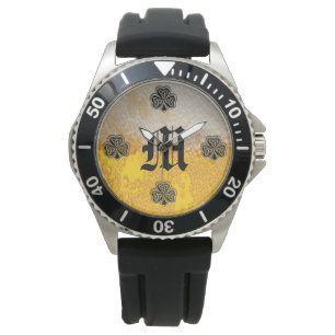 Reloj De Pulsera Monograma de shamrock con suerte irlandés
