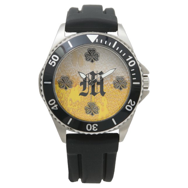 Reloj De Pulsera Monograma de shamrock con suerte irlandés (Anverso)