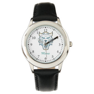 Reloj De Pulsera Monograma de silueta de tigre azul degradado