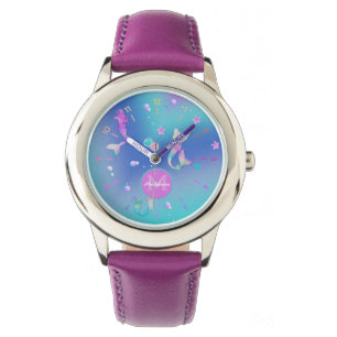 Reloj De Pulsera Monograma de sirenas marinas Verde azuladas de col