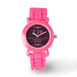 Reloj De Pulsera Monograma de Steampunk Rosado, corazones metálicos