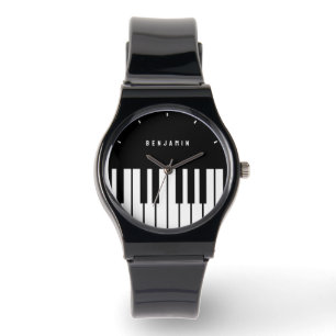 Reloj De Pulsera Monograma de teclado de piano negro y blanco
