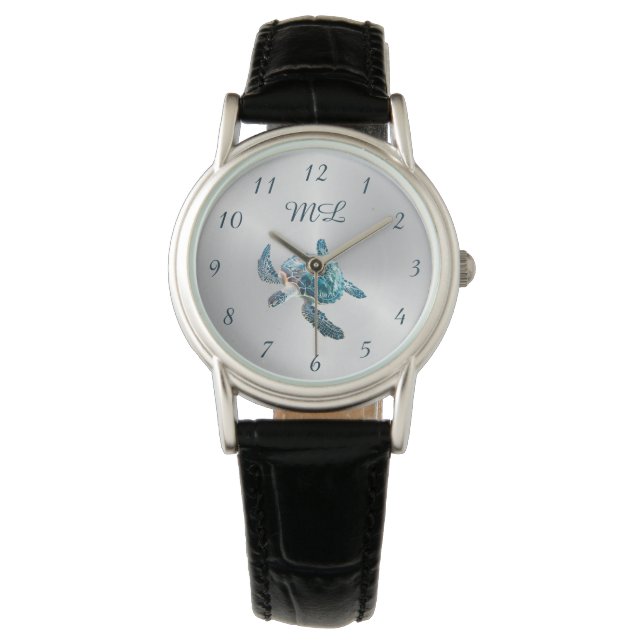 Reloj De Pulsera Monograma de Tortuga de Plata 3D (Anverso)