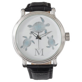 Reloj De Pulsera Monograma de tortugas plateadas