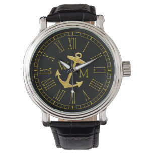 Reloj De Pulsera Monograma del ancla del oro que su color