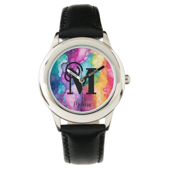 Reloj De Pulsera Monograma del arcoiris colorido (Anverso)