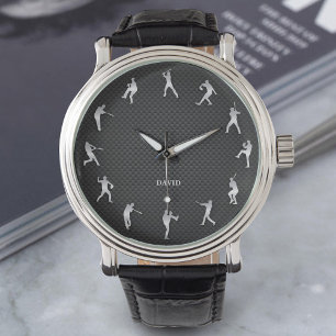 Reloj De Pulsera Monograma del jugador de béisbol brillante de plat