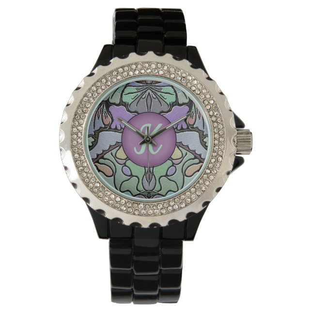 Reloj De Pulsera Monograma del patrón de arte decó ordenado (Anverso)