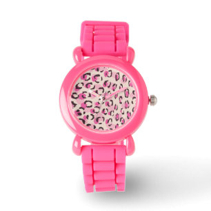 Reloj De Pulsera Monograma del patrón de impresión de chita rosada 