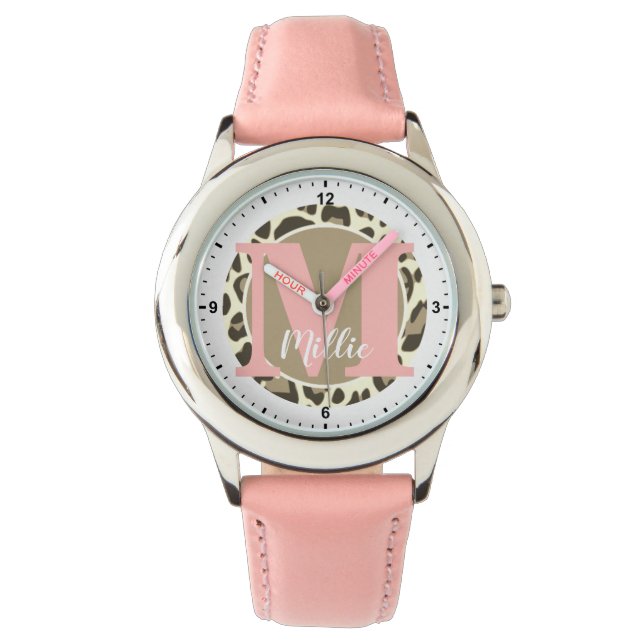 Reloj De Pulsera Monograma del patrón Rockabilly Leopard Print (Anverso)